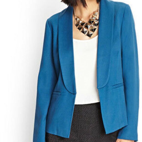 Forever 21 CONTEMPORARY Textured Woven Blazer Teal - Picture 3 of 4